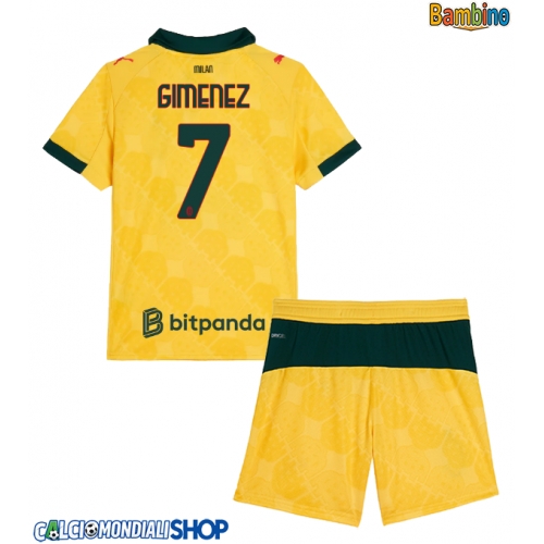 Maglie da calcio AC Milan Santiago Gimenez #7 Terza Maglia Bambino 2025-26 Manica Corta + Pantaloni corti)